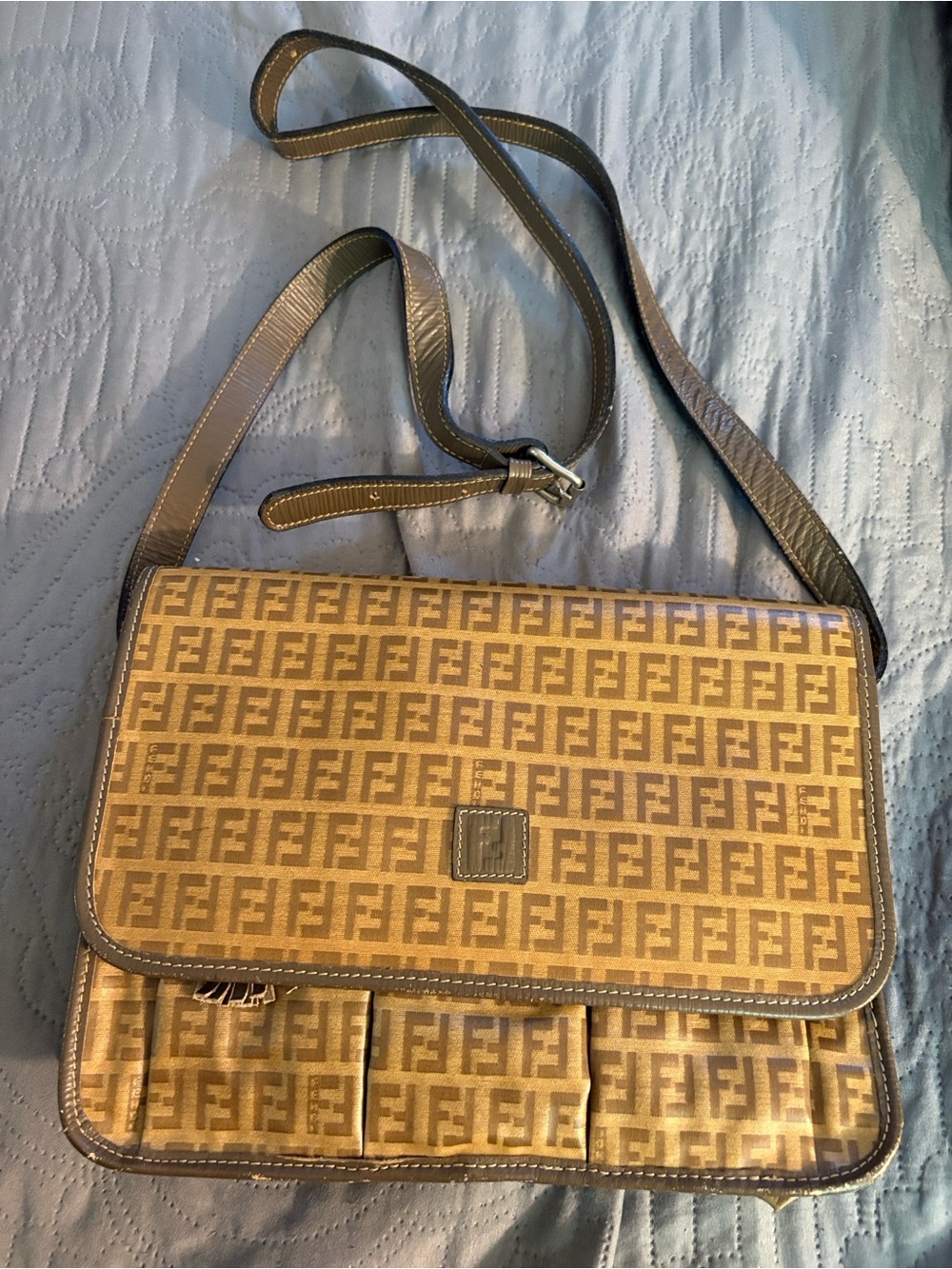 Fendi Brown and Tan Authentic Vintage Monogram Messenger Bag